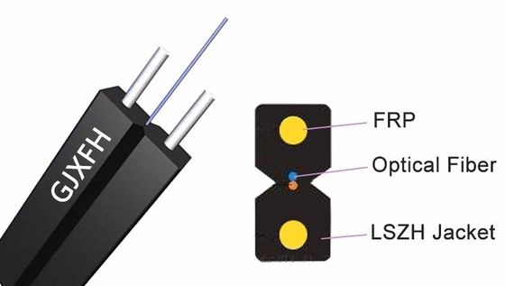 FTTH-Faseroptisches Dropkabel für Innenräume GJXFH mit 2 FRP-Stahldraht-Stähigkeitsmitgliedern