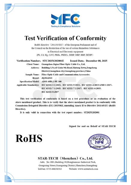 CHINA Guangzhou Jiqian Fiber Optic Cable Co., Ltd. zertifizierungen
